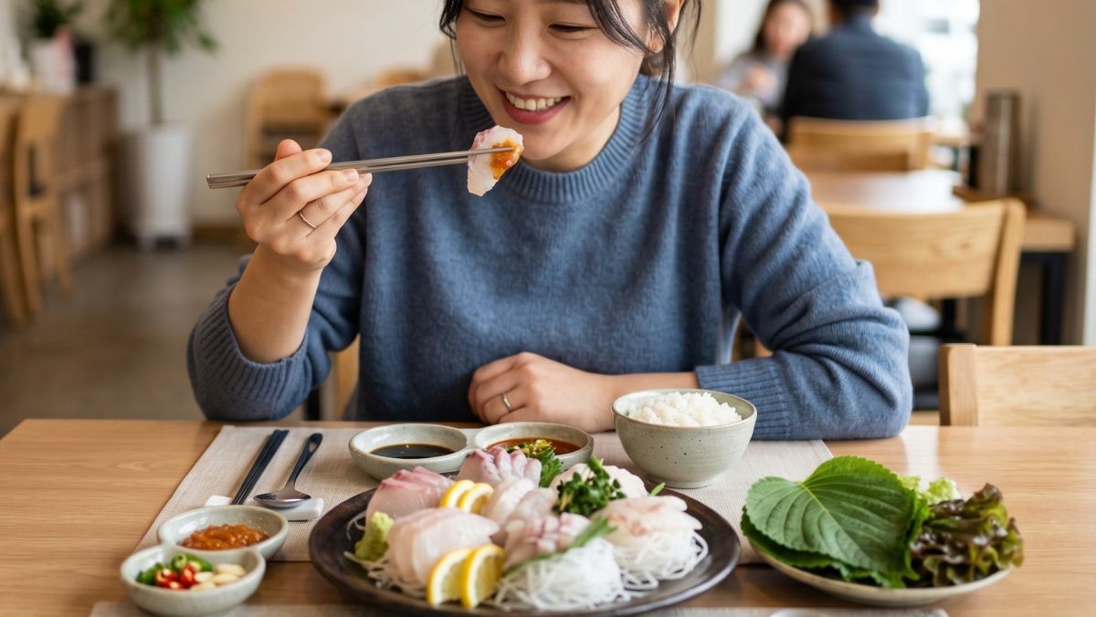 감성돔 회를 먹는 사람. AI가 생성한 자료사진. (실제와 차이가 있을 수 있음을 밝힙니다.)