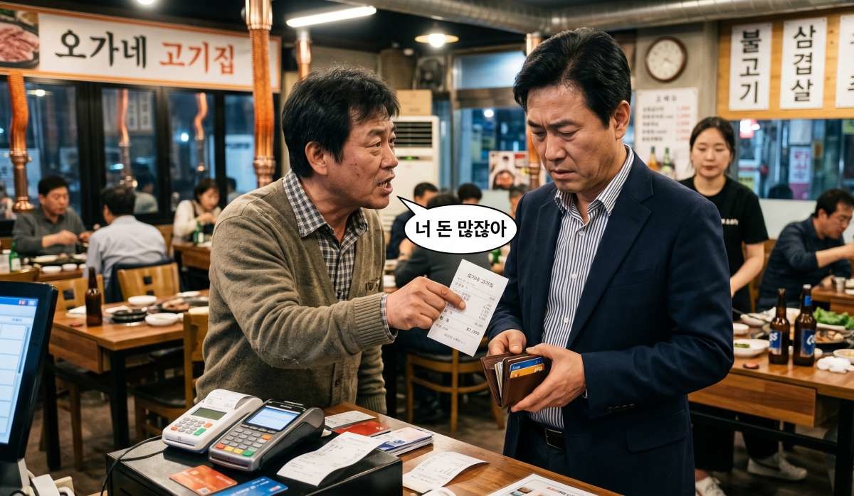 '너 돈 많잖아'라며 지불을 당연하게 강요하는 친구. 기사 내용 토대로 AI툴 활용해 제작한 자료사진.