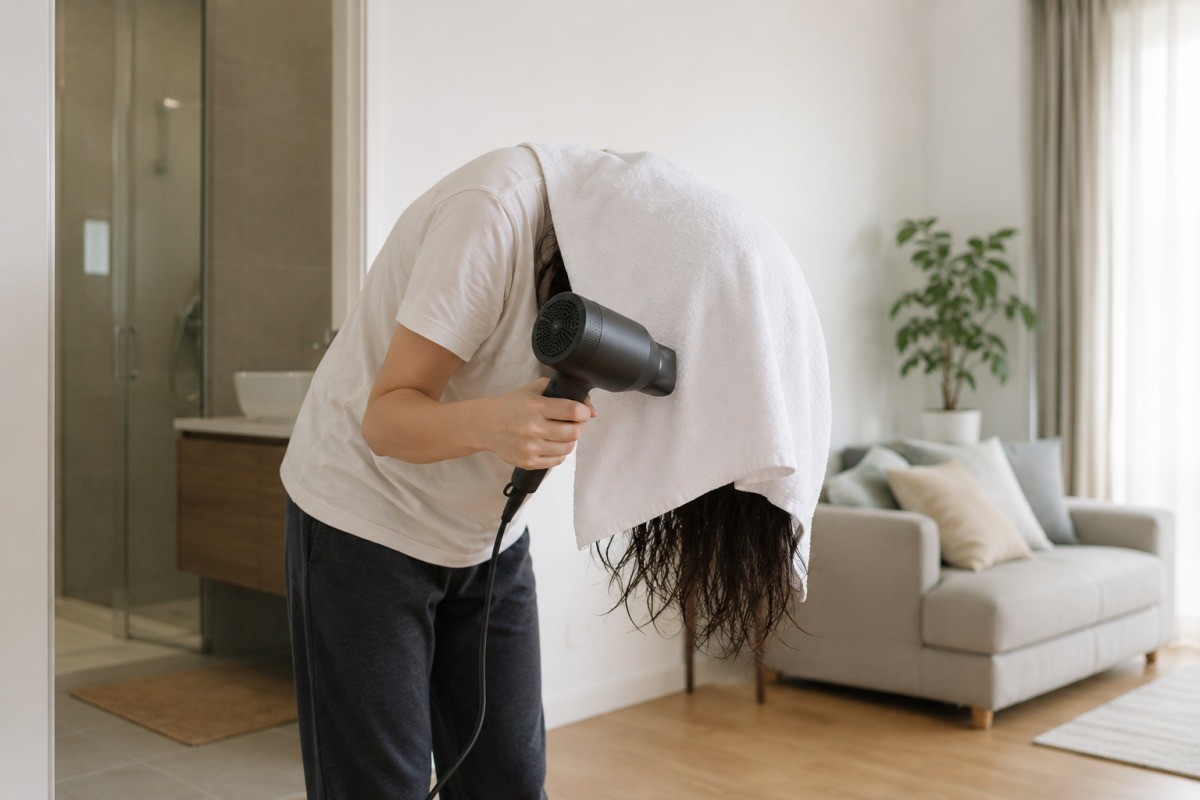 머리 말리는 모습 / 기사 내용을 바탕으로 제작한 AI 이미지