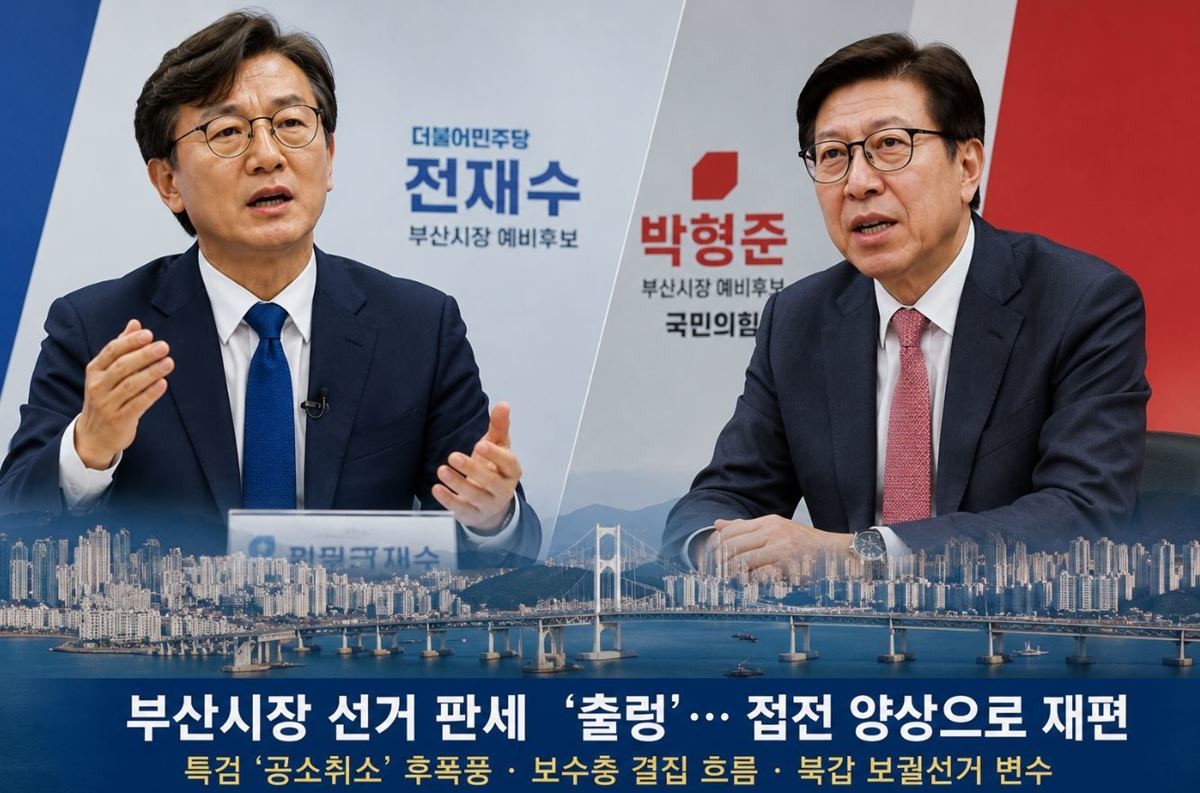 6·3 지방선거를 앞두고 부산시장 선거 판세가 5월 들어 급격히 흔들리고 있다. / 사진=AI 생성 이미지