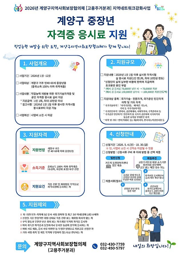 계양구, '중장년 자격증 응시료' 최대 10만 원 지원