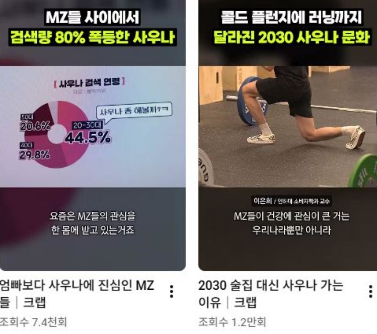 유튜브에 게재된 사우나 관련 콘텐츠들 / 유튜브 캡처