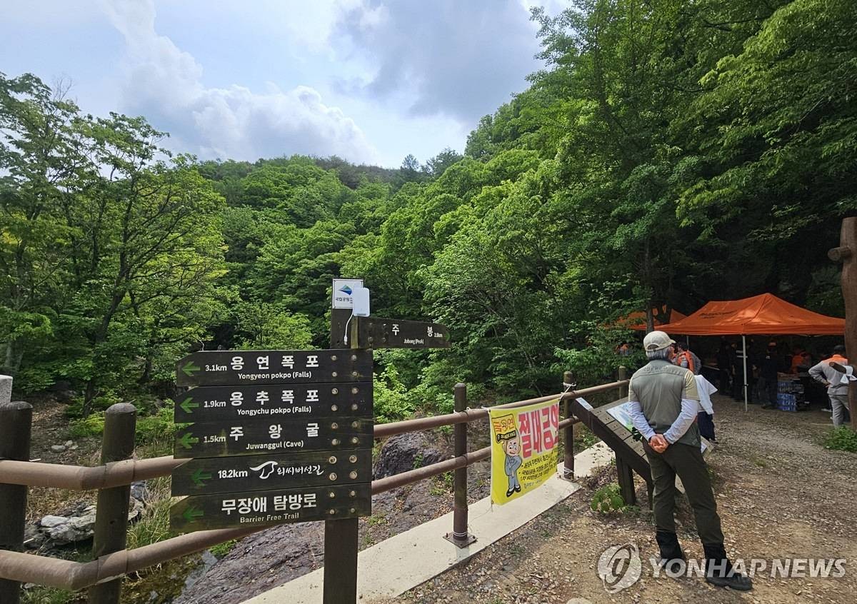 주왕산 기암교에서 바라본 주봉 등산로 / 연합뉴스