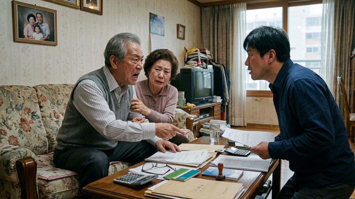 재산 내역에 대해 공개한 뒤 갈등이 생긴 부모와 자식 모습. 기사 내용 토대로 AI툴 활용해 제작한 자료사진.