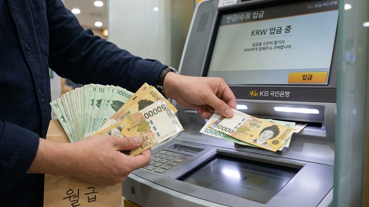 은행 ATM 기기를 사용하고 있는 한국인 AI 생성 이미지 / 위키트리