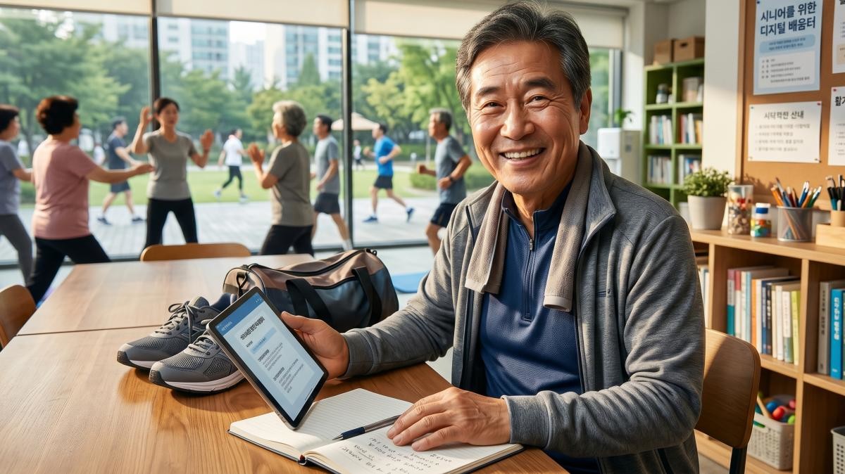 몸을 계속 움직이며 배움에 대한 태도를 유지하는 중년. 기사 내용 토대로 AI툴 활용해 제작한 자료사진.
