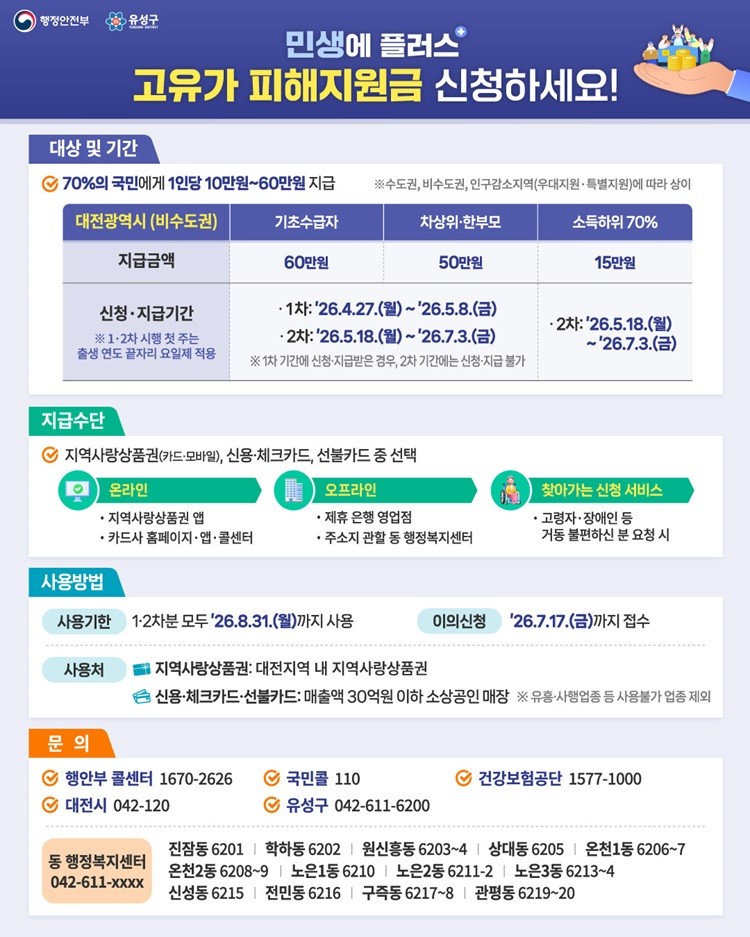 고유가 피해지원금 2차 신청 안내문 / 자료=대전 유성구