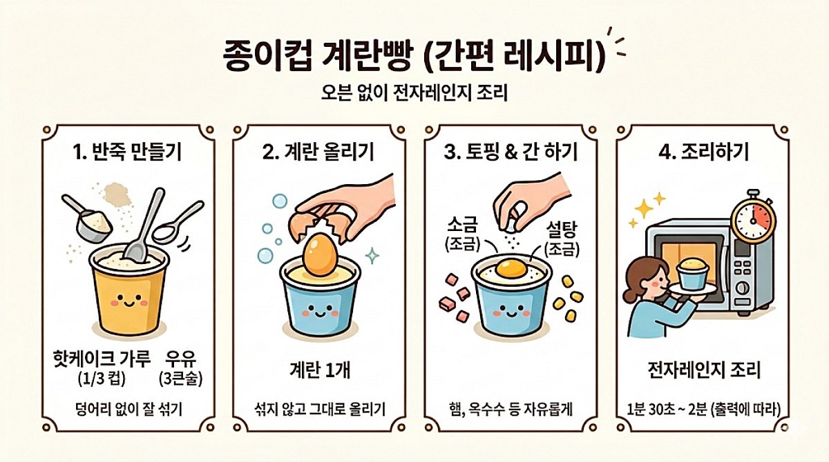 [삽화] 종이컵 계란빵 레시피. AI 제작.