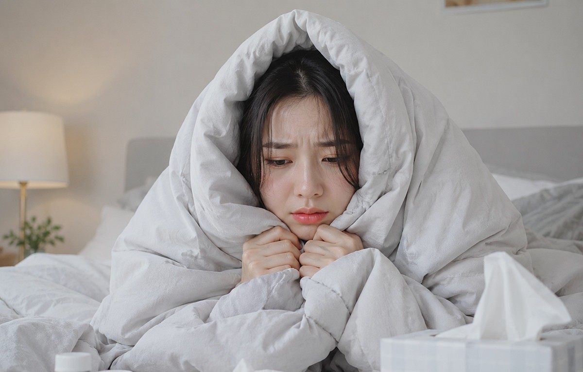 몸살감기로 고생하는 모습. 기사 이해를 돕기 위해 AI를 활용해 제작한 자료 사진. 유독 몸살감기에 자주 걸리는 사람들의 가장 대표적인 특징은 만성적인 수면 부족이다. 잠은 단순히 피로를 푸는 시간이 아니라 면역세포가 회복되고 활성화되는 과정이다. 그런데 수면 시간이 부족하거나 수면의 질이 낮아지면 면역 기능이 급격히 떨어진다.