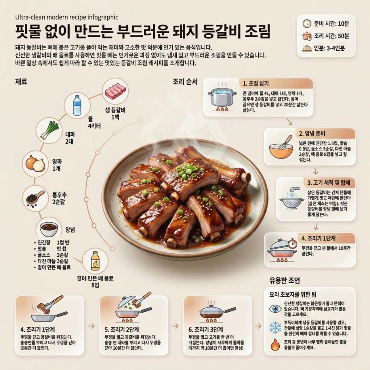 등갈비 찜 레시피. (AI로 제작)
