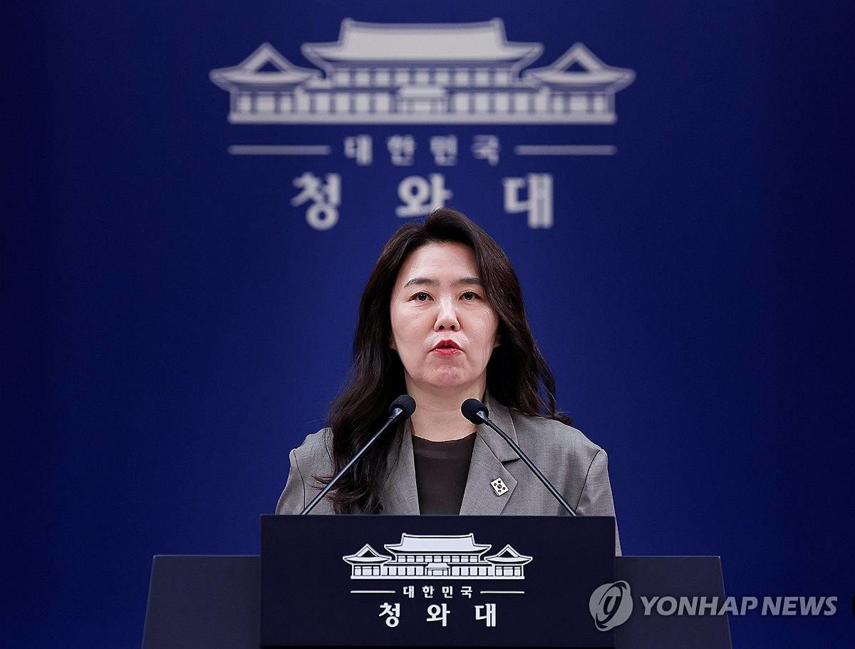 브리핑하는 강유정 수석대변인 / 연합뉴스