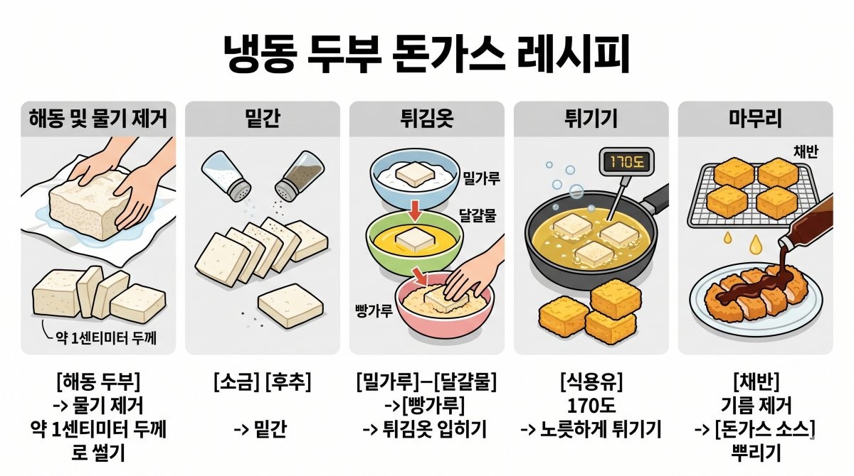 [삽화] 냉동 두부 돈가스 레시피. AI 제작.