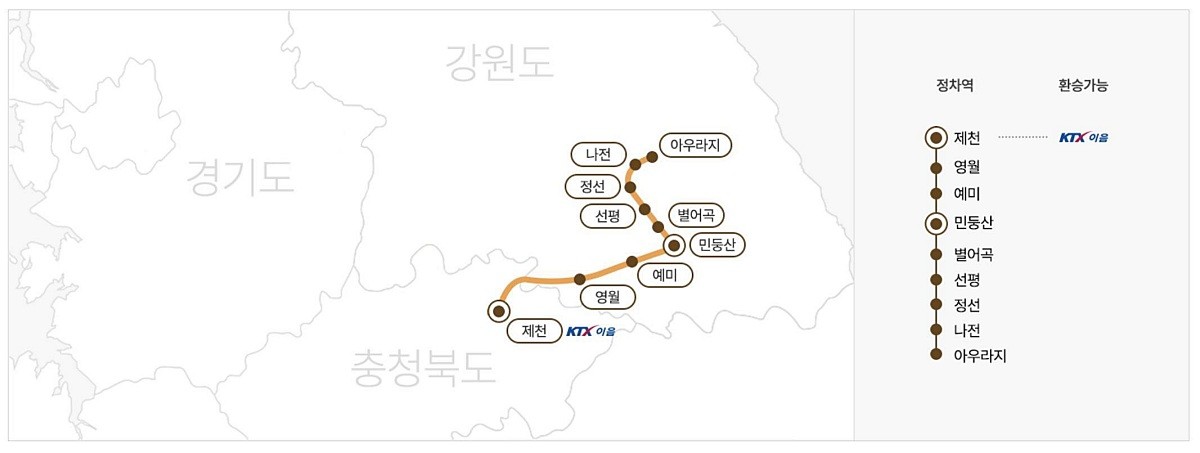 정선아리랑열차 운행 재개 노선도  / 코레일 제공