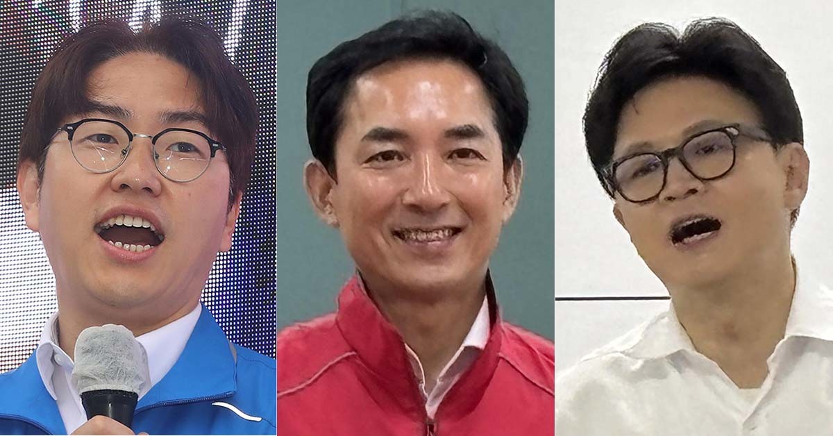 하정우 더불어민주당 후보, 박민식 국민의힘 후보, 한동훈 무소속 후보(왼쪽부터). / 뉴스1