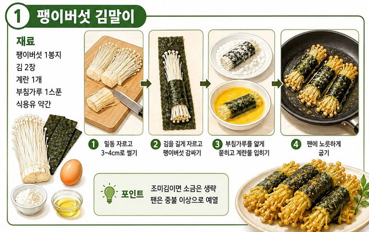 팽이버섯 김말이 레시피. AI 제작.