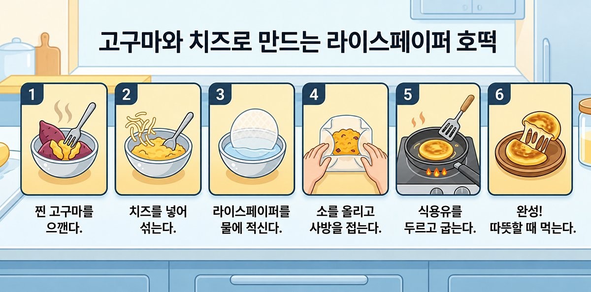 [삽화] 라이스페이퍼 호떡 레시피. AI 제작.