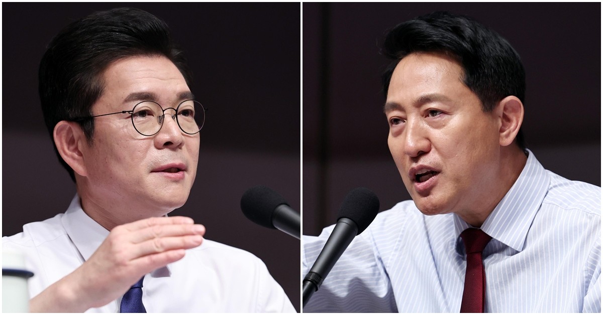정원오 더불어민주당 서울시장 후보(왼쪽)와 오세훈 국민의힘 서울시장 후보. / 뉴스1