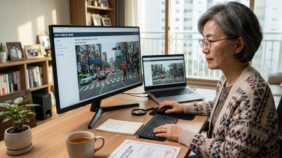 AI 데이터 라벨링, 검수하는 중년. 기사 내용 토대로 AI툴 활용해 제작한 자료사진.