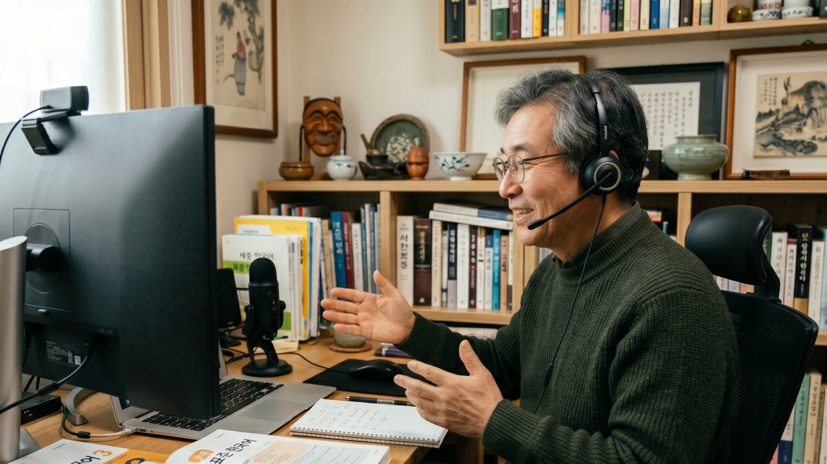 온라인 한국어 강사로 활동 중인 중년. 기사 내용 토대로 AI툴 활용해 제작한 자료사진.