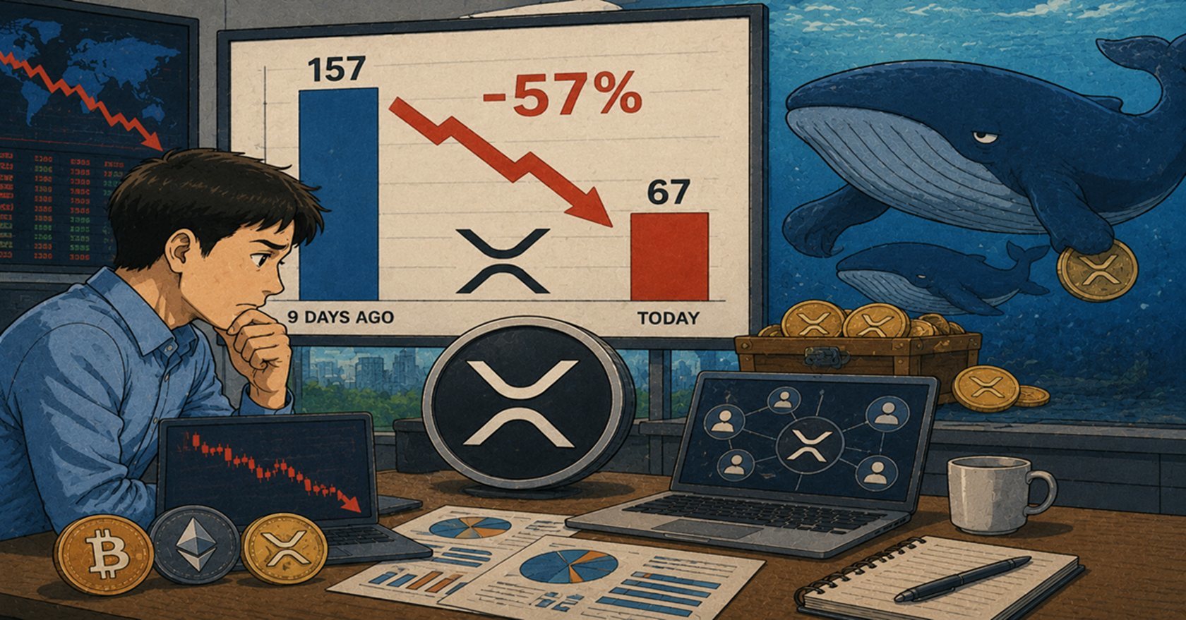 암호화폐(코인) 리플, 9일 만에 대형 거래 57.3% 증발... 대체 무슨 일?