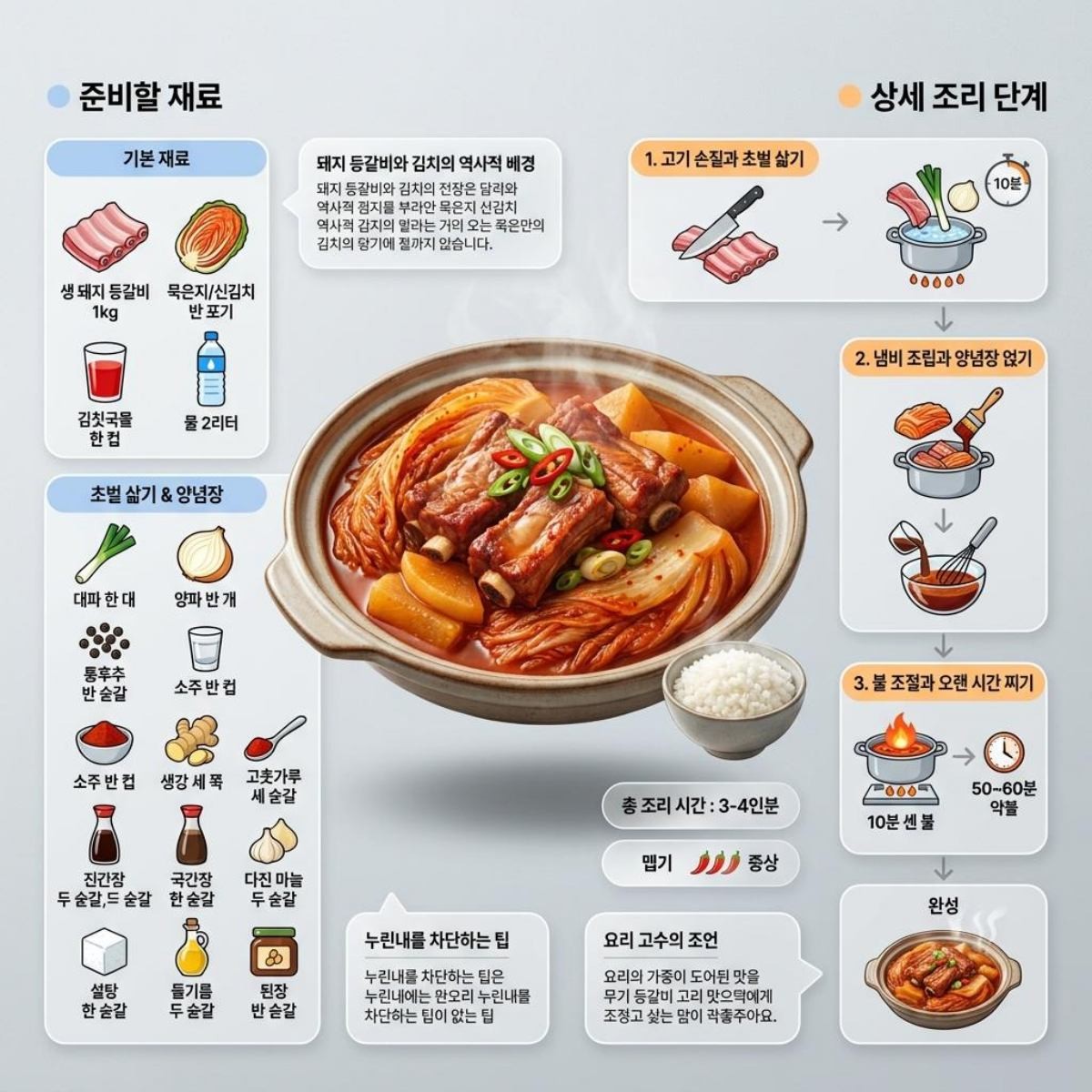 등갈비 김치찜 레시피. (AI로 제작)