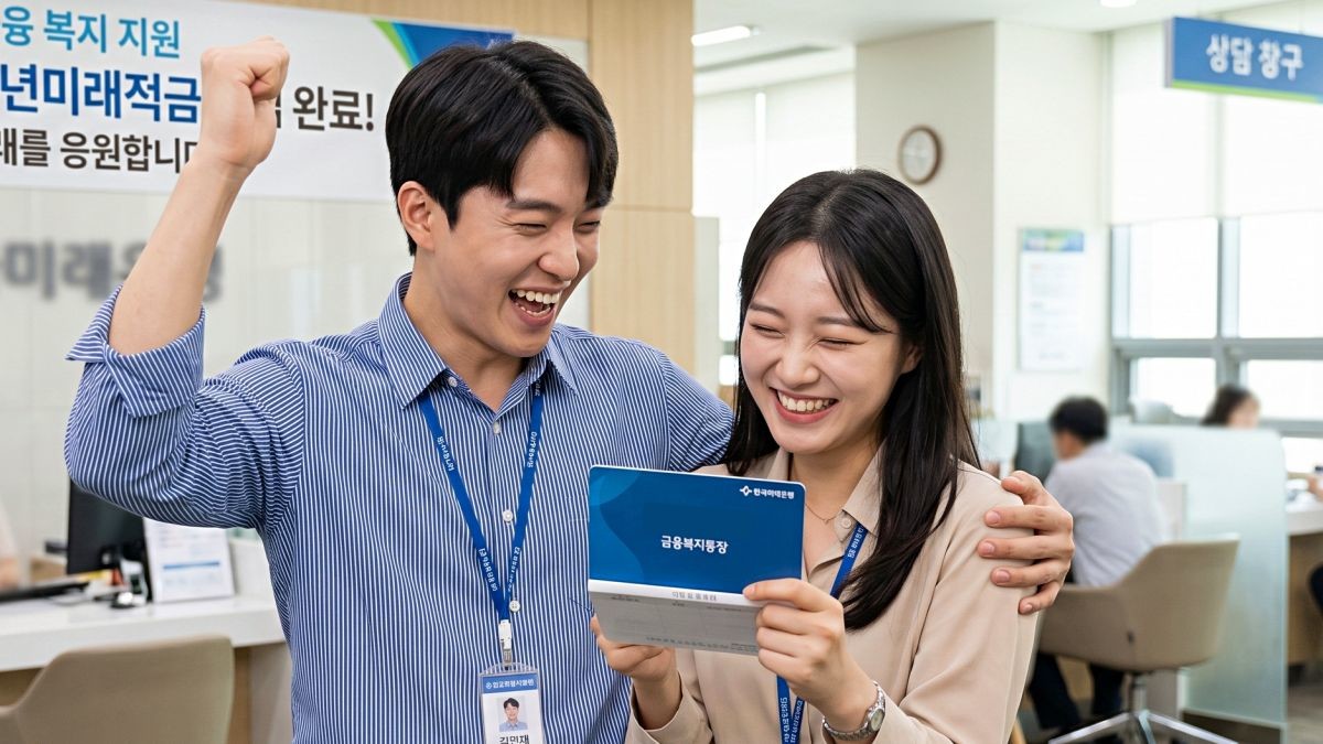 청년미래적금에 환호하는 청년들. 기사 내용 토대로 AI툴 활용해 제작한 자료사진.