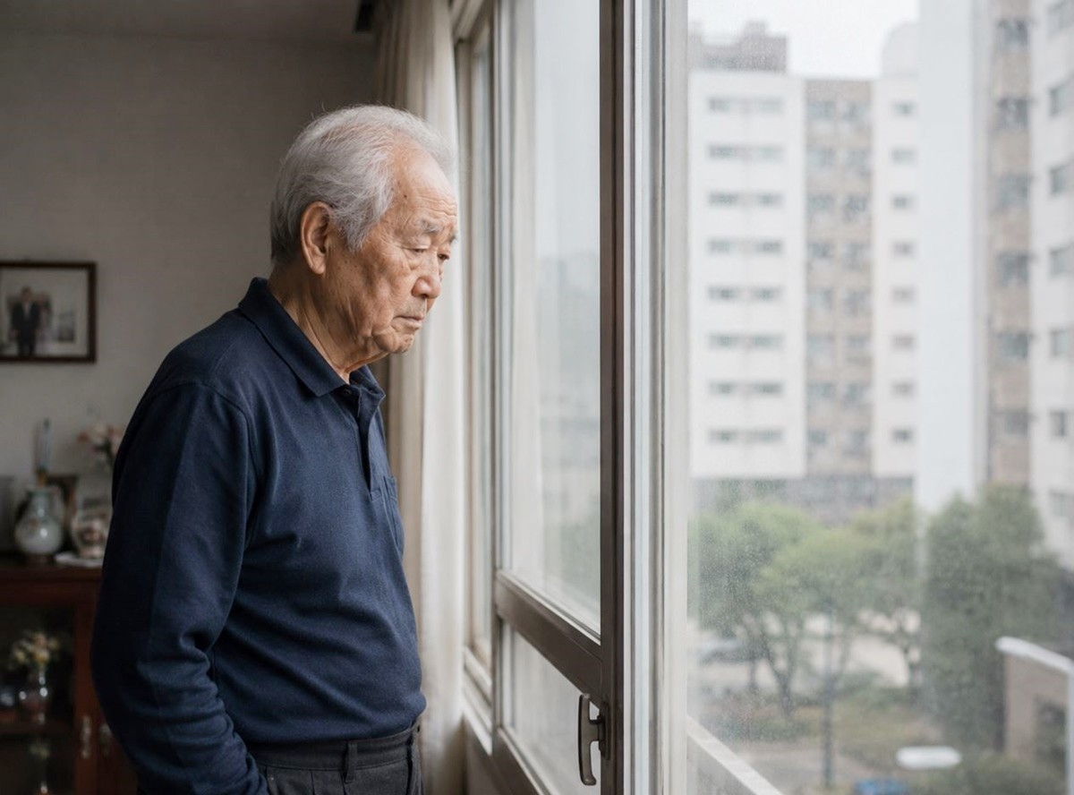 창밖을 보며 외로워하는 노인 모습. 기사 이해를 돕기 위해 AI를 활용해 제작한 자료 사진