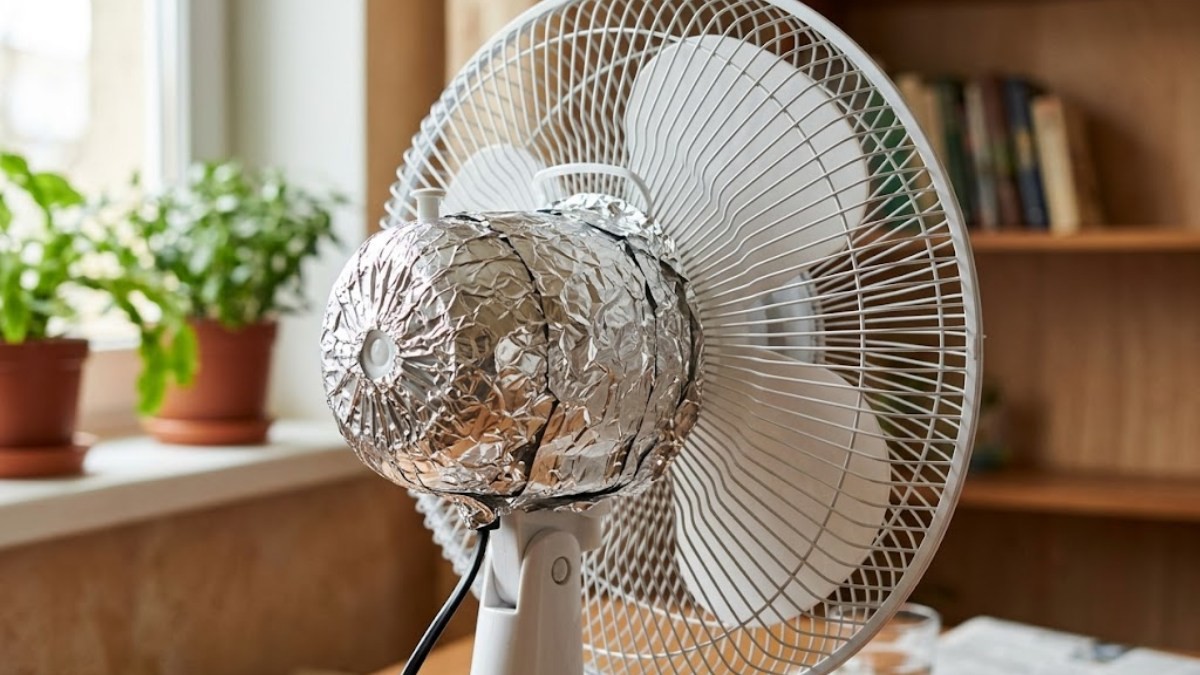 선풍기 뒷면에 알루미늄 호일을 붙인 모습 / 기사 내용을 바탕으로 제작한 AI 이미지