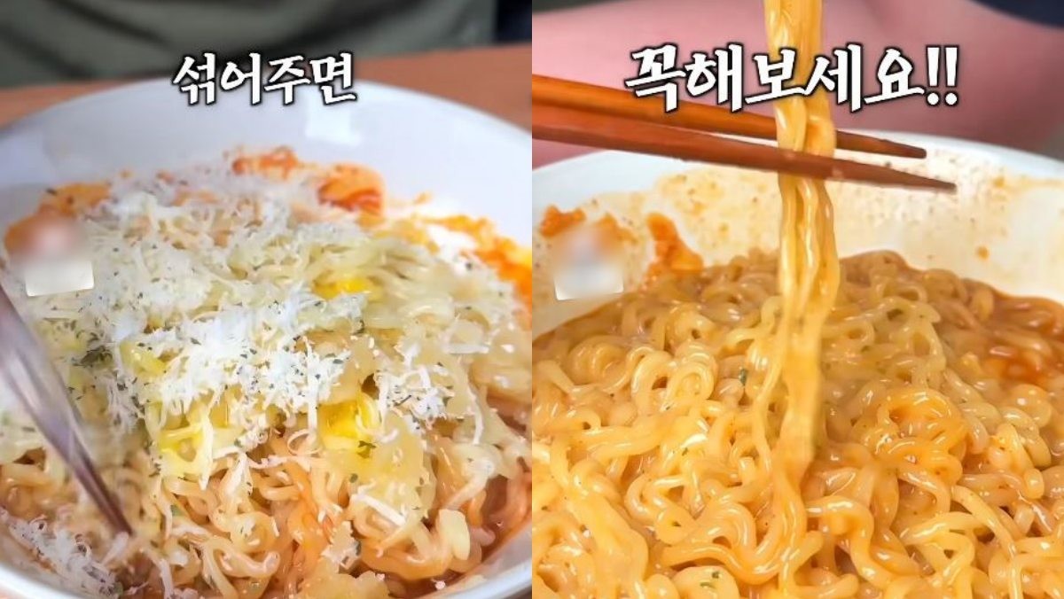 완성된 '1등 신라면 레시피' 라면. / 유튜브 '저받손'