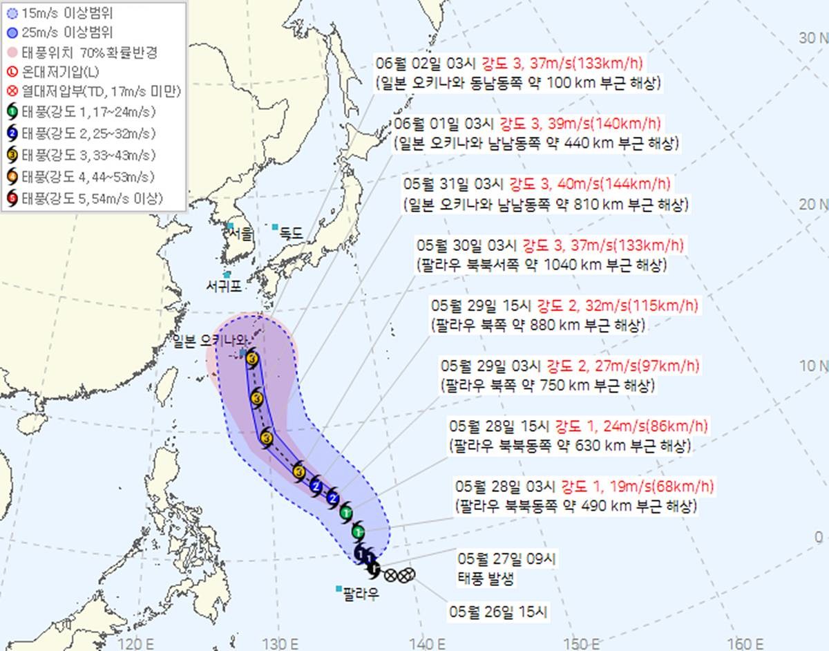 태풍 '장미' 예상 경로(5월 28일 04시 발표) / 기상청, 연합뉴스TV