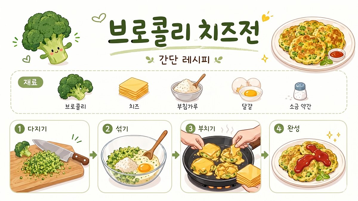 브로콜리 치즈전 레시피. AI 제작.