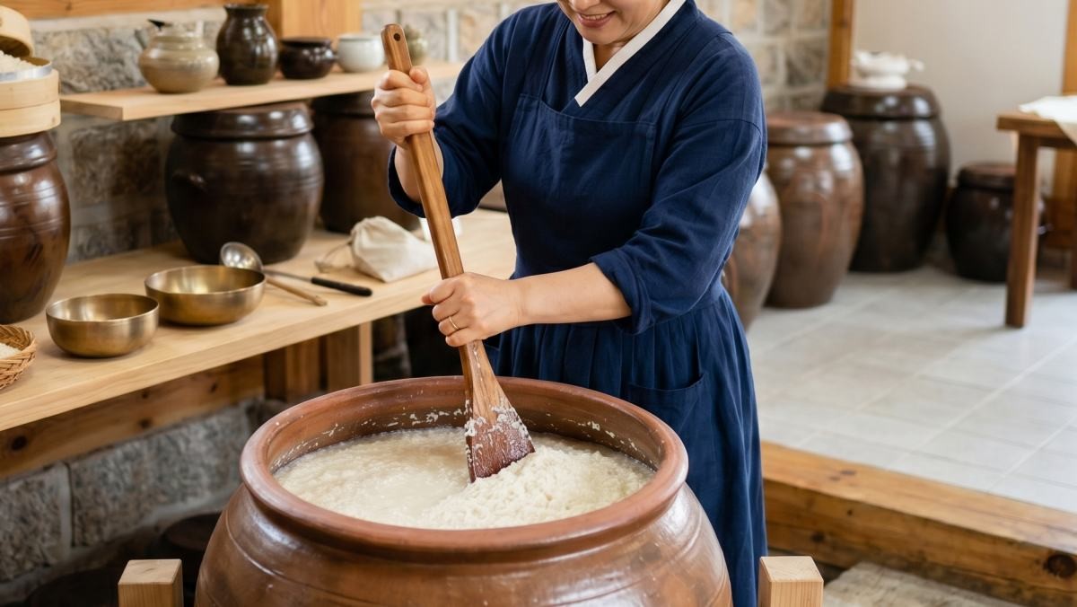 막걸리 만드는 모습. AI가 생성한 자료사진. (실제와 차이가 있을 수 있음을 알립니다.)
