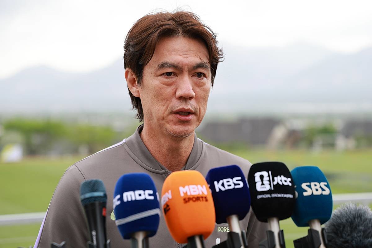 홍명보 대한민국 축구대표팀 감독이 29일(현지시간) 미국 유타주 헤리먼에 위치한 자이언스뱅크 트레이닝센터에서 인터뷰를 하고 있다 / 뉴스1
