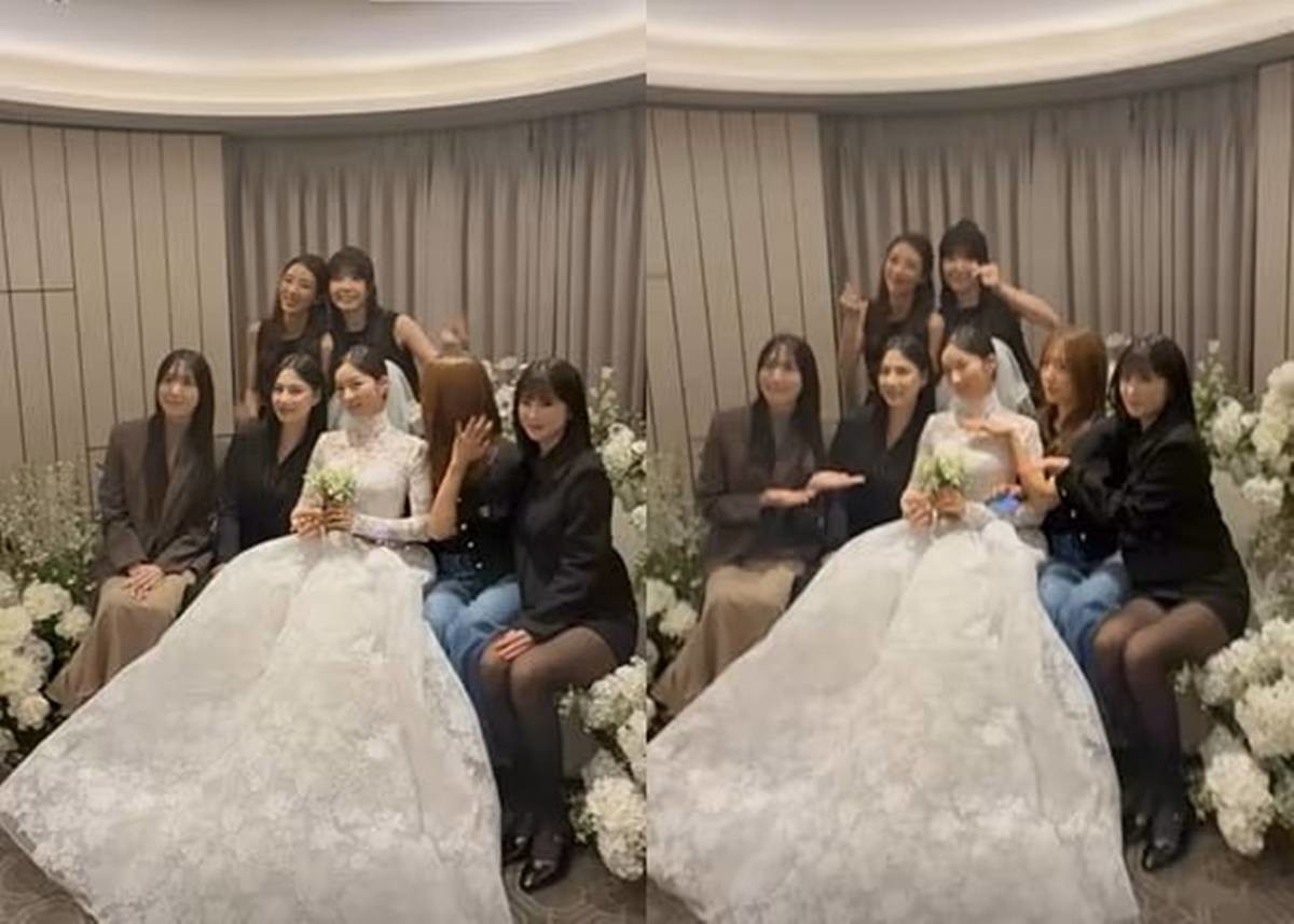 에이핑크 윤보미 결혼식에 모인 멤버들과 홍유경 / 한서윤 인스타그램 갈무리