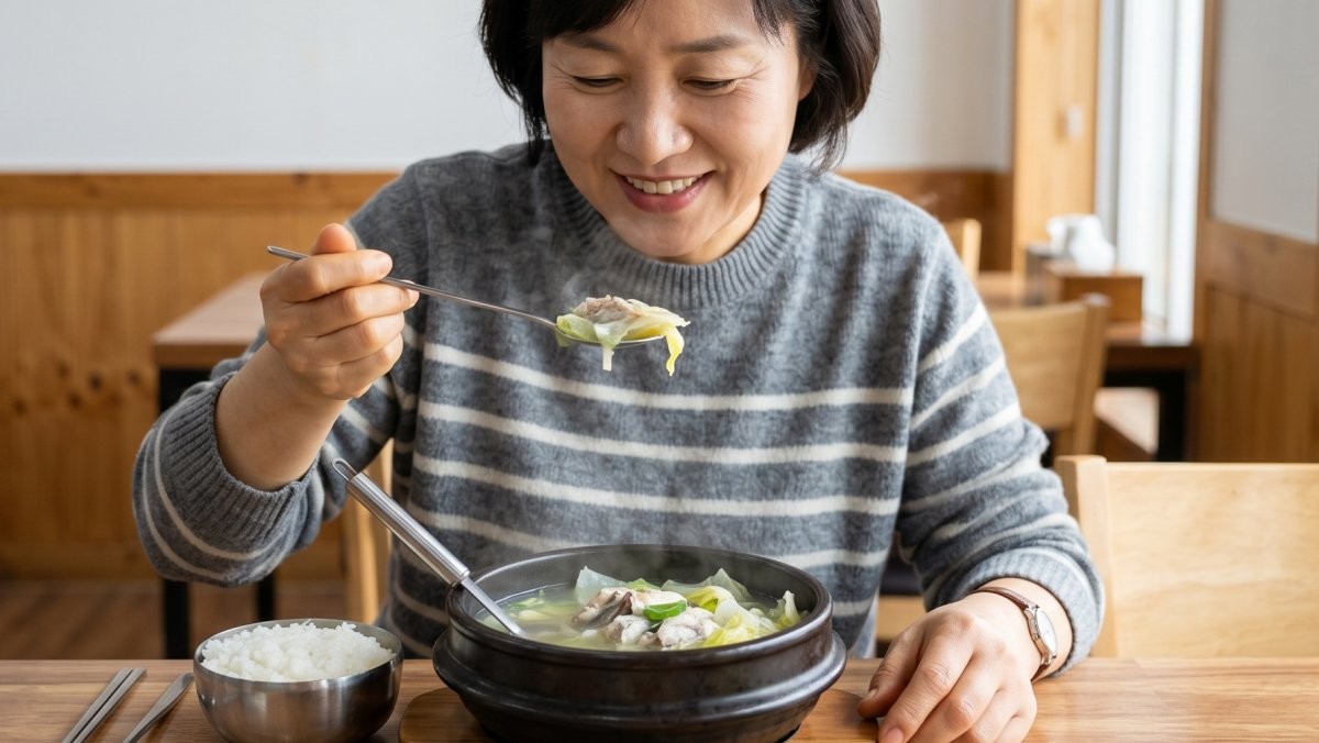 전갱이국을 먹는 사람. AI가 생성한 자료사진.