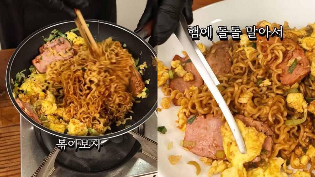 찜기로 찐 라면에 특제소스를 넣어 완성한 요리. / 유튜브 '수부해TV subuhae'