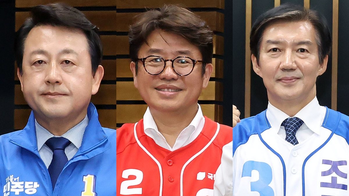 경기 평택을에 출마한 국회의원 후보자들. (왼쪽부터) 더불어민주당 김용남, 국민의힘 유의동, 조국혁신당 조국. / 노컷뉴스 제공-뉴스1