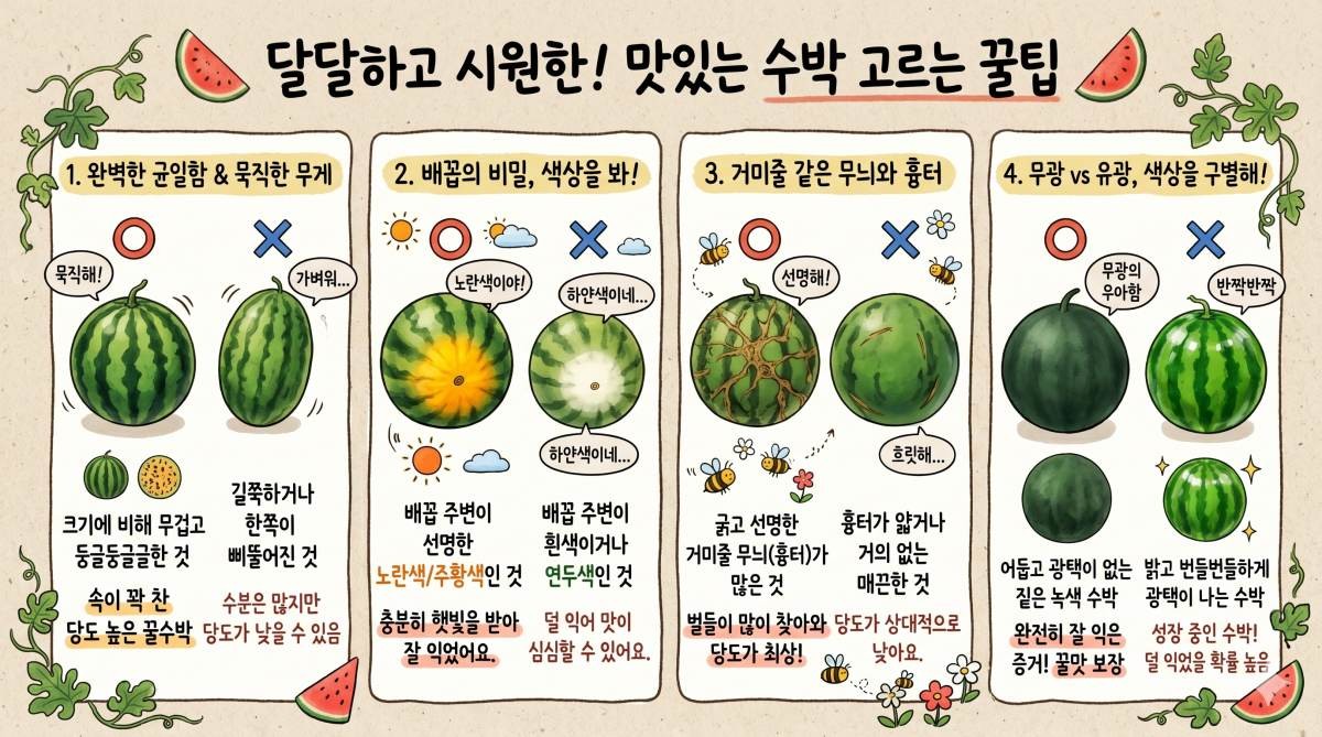 '달고 맛있는 수박 고르는 꿀팁' 기사 내용 토대로 AI툴 활용해 제작한 자료사진.