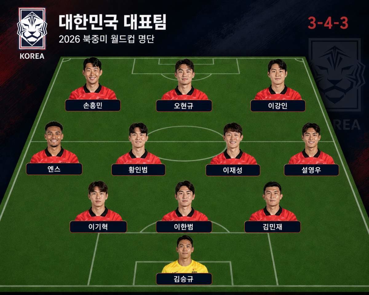 2026 북중미 월드컵 대한민국 대표팀 예상 선발 라인업 / 위키트리