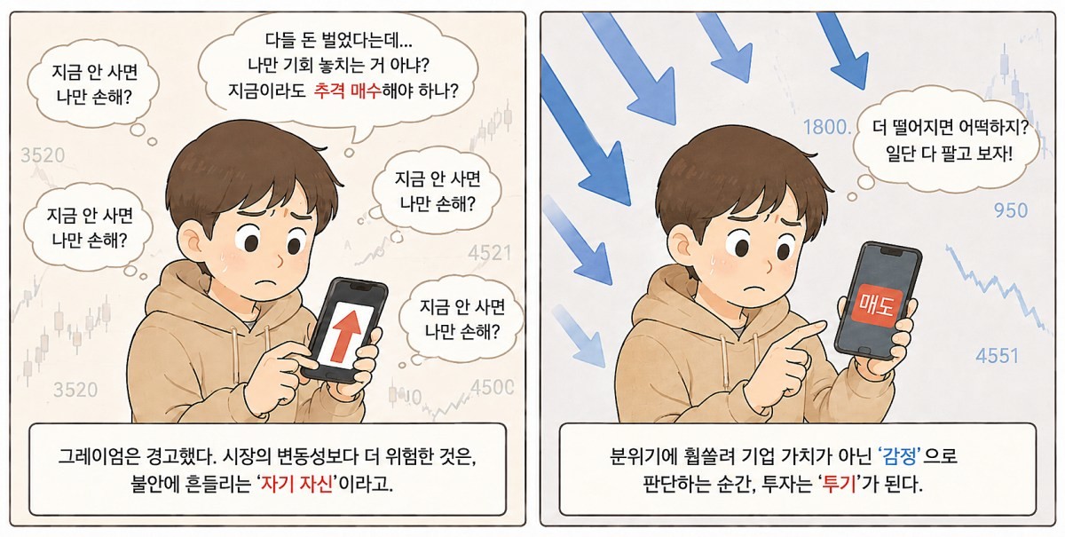 [만화] 벤저민 그레이엄의 격언을 토대로 만든 만화. AI 제작.