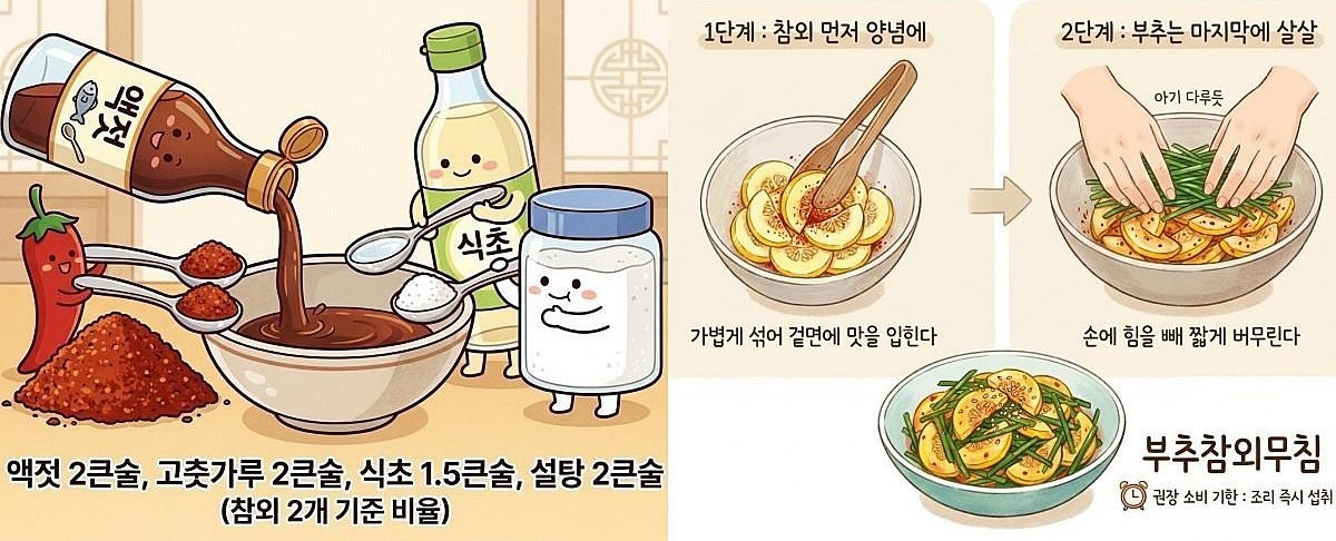 [삽화] 부추참외무침 레시피. AI 제작.