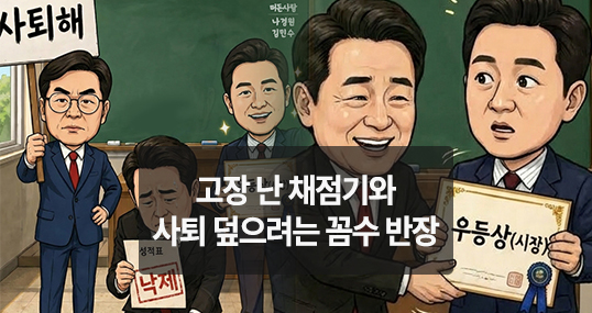 [위키만평] 고장 난 채점기와 사퇴 덮으려는 꼼수 반장