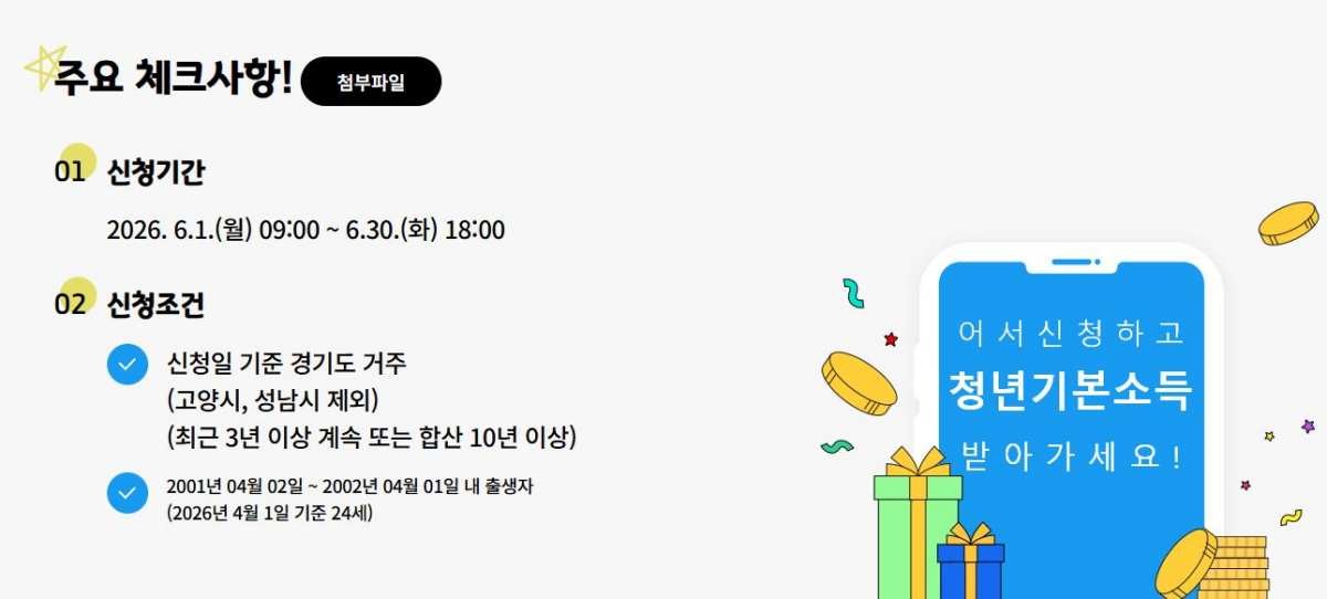 경기도청년기본소득 주요 체크 사항 / 경기도청년기본소득 공식 홈페이지