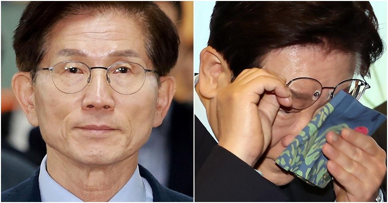 (왼쪽부터) 김문수 전 고용노동부 장관, 제54회 어버이날 기념식에서 눈물을 닦던 이재명 대통령 / 뉴스1