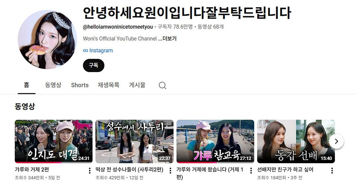 지난 2월 개인 유튜브 개설한 원이 / 유튜브 '안녕하세요원이입니다잘부탁드립니다'