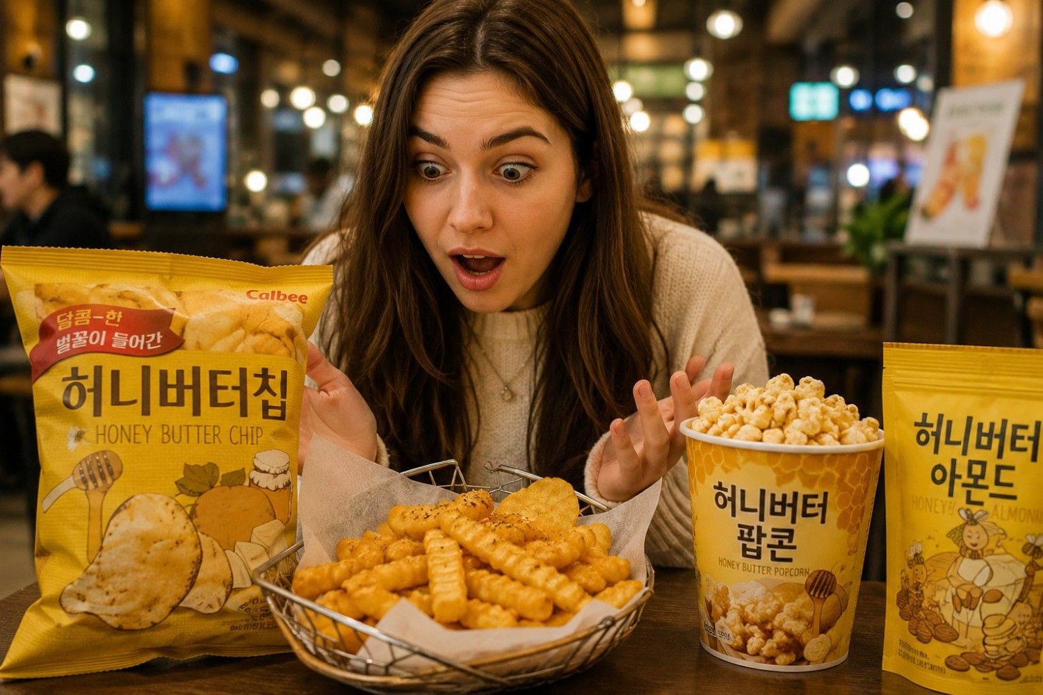 감자튀김과 스낵에 달콤한 허니버터 맛을 더한 한국식 조합은 외국인들에게도 강한 인상을 남긴다. / AI가 생성한 자료사진