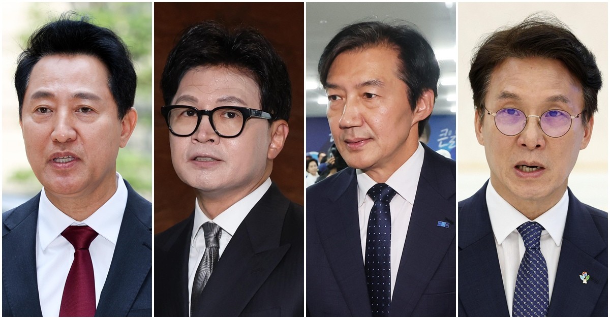(좌로부터) 오세훈 서울시장, 한동훈 의원, 조국 전 조국혁신당 대표, 김민석 총리. / 뉴스1