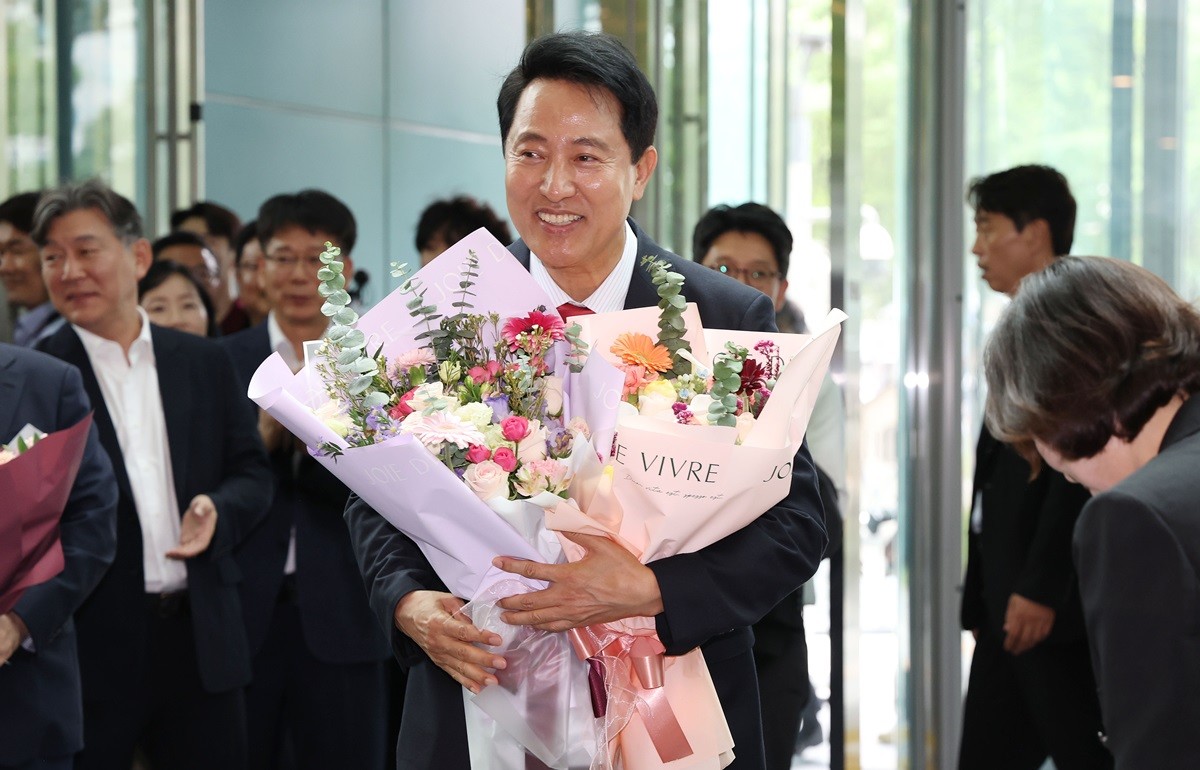 6·3 지방선거에서 서울시장으로 당선된 오세훈 / 뉴스1