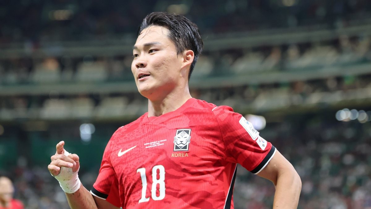 대한민국 축구국가대표팀 오현규가 지난 11일(현지 시각) 멕시코 할리스코주 사포판 과달라하라 스타디움에서 열린 2026 북중미 월드컵 A조 조별리그 1차전 대한민국과 체코 경기에서 역전골을 넣고 환호하고 있다. / 뉴스1