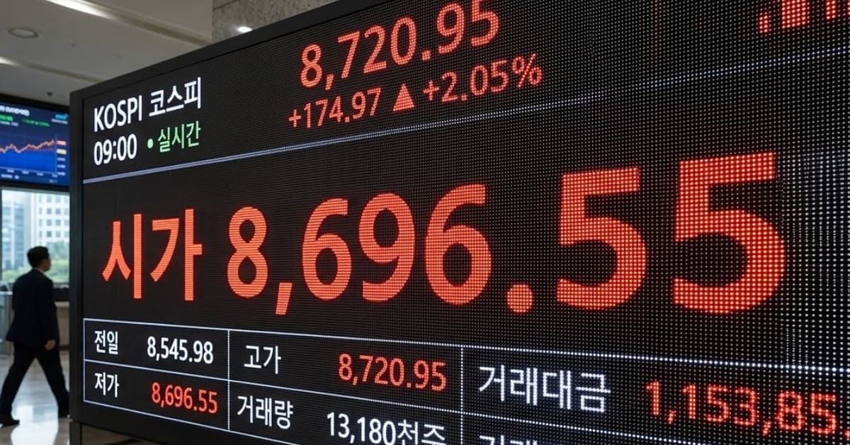 코스피 시가 8696.55 출발…미국 이란 지정학적 리스크 해소 호재